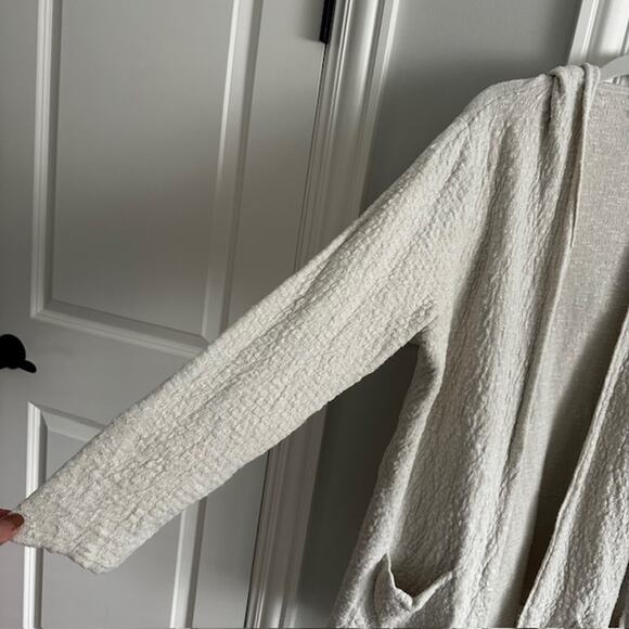 Eileen Fisher Organic Linen Blend Hooded Front Pocket Cardigan XL Oatmeal - Picture 3 of 11